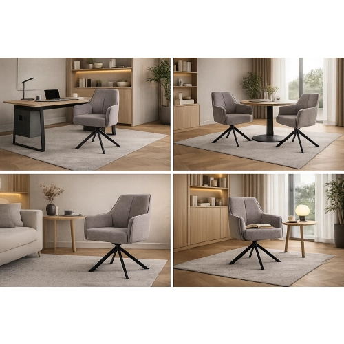 Krzesło obrotowe tapicerowane KR-155 szare z podłokietnikami | Emra Wood